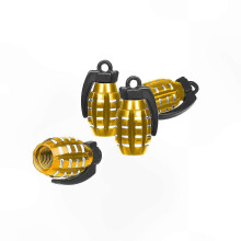 4er-Pack robuste Ventilkappen aus Aluminium, luftdichte Reifenkappen mit Granatenmotiv (Gold)
