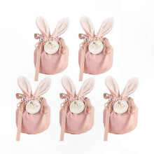 Fluwelen paascadeautasjes met konijnenoortjes, 5-delige roze snoepdoosjes, geschikt voor feestartikelen en gebak.