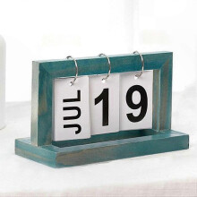 Vintage Wooden Desk Calendar with Flip Pages compatible with Home or Office Decor, Green Retro Design