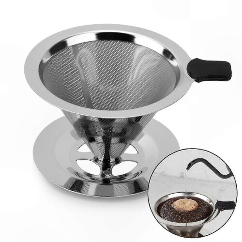 Stainless Steel Mesh Coffee Dripper compatible with 1-4 Cups, Reusable Filter