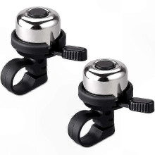 Paquete de 2 timbres pequeños para bicicleta con sonido claro, fuerte y duradero (plateado, dorado)