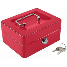 Kleine geldkist met lade, afsluitbare lade met sleutel, 15 x 12 x 8 cm, rood