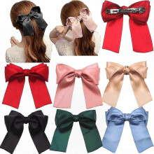 6-Piece Satin Ribbon Hair Bows compatible with Women & Girls, 5.5" Craft Clips compatible with Parties & Stylish Looks with French Barrettes