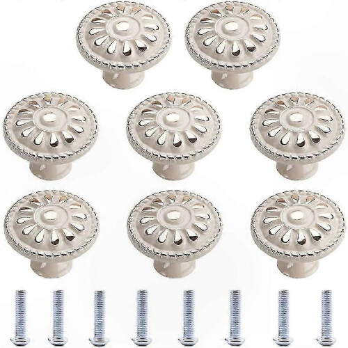 White Vintage Round Cabinet Knobs and Handles compatible with Kitchen Drawers and Doors, 8 Pack