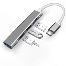 4-in-1 USB-C Mini-Hub – Multiport-Adapter kompatibel mit Laptops und Tablets – USB-Typ-C-auf-USB-Adapter – Space Grau