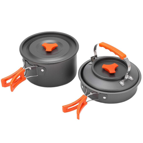 Pot with Tableware Combination AntiSlip Non Stick Coating Easy to Clean Camping Cookware Set 2