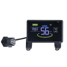 H6C SM elektrische scooter met LCD-display (24V/60V), kleurenscherm, bedieningspaneel en snelheids- en vermogensmeter.