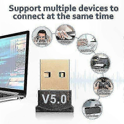 Dongle USB Bluetooth 5.0 compatibile con PC e laptop, adattatore audio wireless ricevitore - Nero 2
