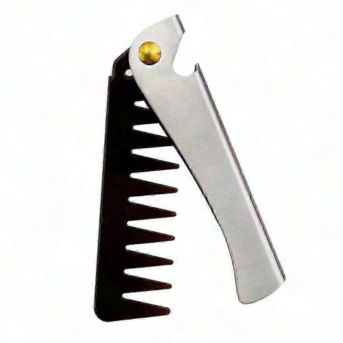 1PC Stainless Steel Foldable Pocket Comb compatible with Men's