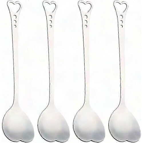 4 cucharas de acero inoxidable con forma de corazón, aptas para postres.