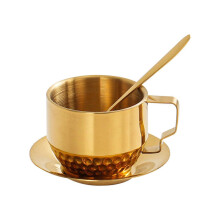 Edelstahl Kaffeebecher Set, doppelwandig, thermoisolierend, mit Löffel und Untertasse, geeignet für Tee und Kaffeeliebhaber