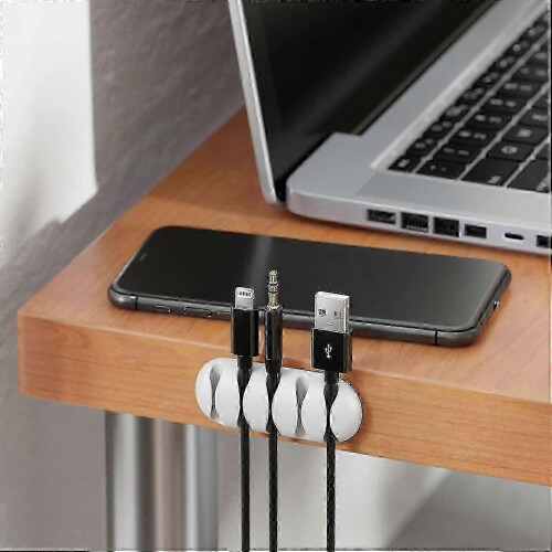 White Cable Management Clips Organizer compatible with 5 Cables, 2 Pack Holders compatible with Cord Control and Tidy Setup 1
