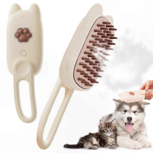Siliconen verzorgingsborstel voor huisdieren met spray- en massagefunctie, geschikt voor honden en katten.