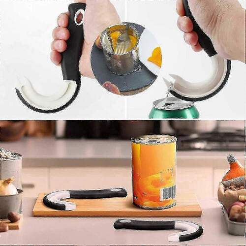 2-Pack Can Openers, J-Shaped Design with Locking Rings compatible with Easy Opening, Durable Kitchen Tool, Black Finish 2