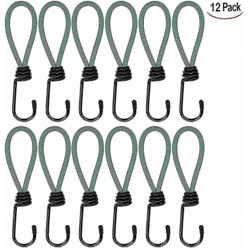 12-Pack Elastic Webbing Tensioners with Hooks compatible with Camping and Tarps Bungee Hook Adjusters