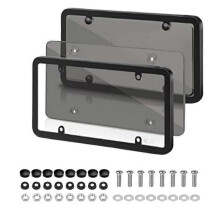 License Plate Covers, 2 PCS Clear License Plate Frames with 4 Holes Screw and Caps, Licence Plate Protector, American License Plate Shield Set, Grey