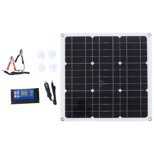 30W Solar Panel Kit Dual USB DC Output Solar Cells 100A Controller compatible with Car Battery Boat 1
