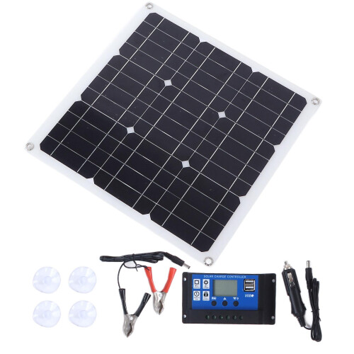 30W Solar Panel Kit Dual USB DC Output Solar Cells 100A Controller compatible with Car Battery Boat 2