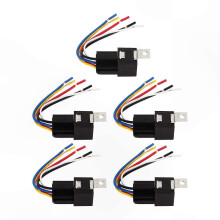 Paquete de 5 relés de 12 V y 40 A con 5 pines y arnés de cableado, compatibles con vehículos automotores.