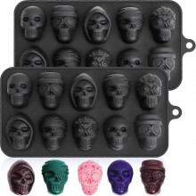 Skull Chocolate Mold Silicone 2pcs Skull Ice Cube Mold Halloween Chocolate Mold Wax Melt Mold Candy Mold Suitable compatible with Halloween Party