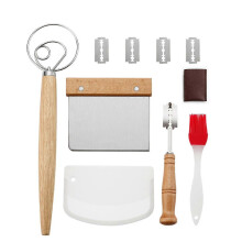 Stainless Steel Danish Dough Whisk & Scraper Set 2 Pcs with 5 Blades for Baking