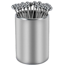 20 palillos de cóctel de acero inoxidable con soporte, brochetas metálicas reutilizables para aperitivos, compatibles con fiestas en bares.