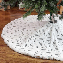 White Christmas Tree Skirt, 48 Inch Silver Sequin Feather Tree Skirt, Christmas Plush Tree Mat compatible with Holiday Party Indoor Decoration
