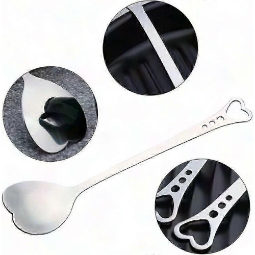 4 cucharas de acero inoxidable con forma de corazón, aptas para postres. 2