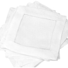 12er-Packung weiße Leinen-Cocktailservietten mit Hohlsaum (15 cm Durchmesser), 100 % Baumwolle, geeignet für Partys, Hochzeiten und Abendessen
