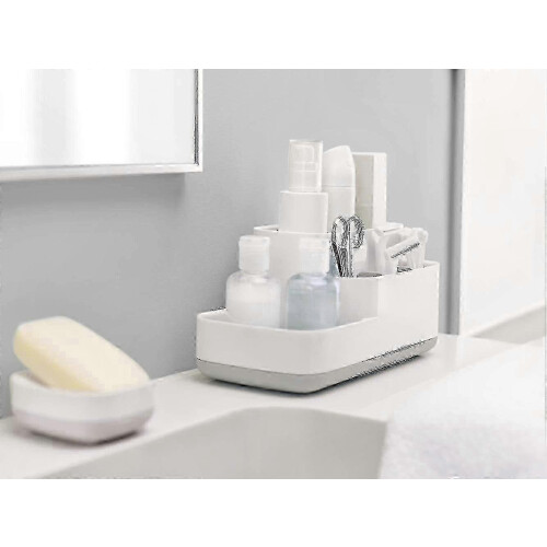 Compact White and Grey Organizer compatible with Bathroom Essentials 11.9x11.6x24.9cm Easy to Store Solution 1