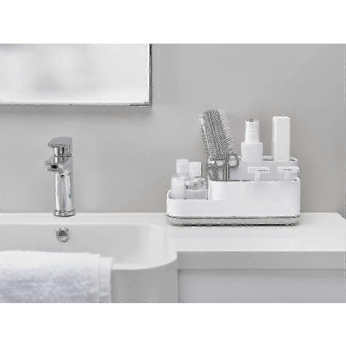 Compact White and Grey Organizer compatible with Bathroom Essentials 11.9x11.6x24.9cm Easy to Store Solution 2
