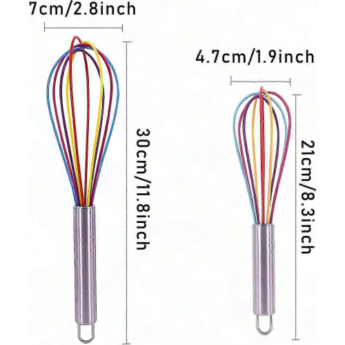 2 Pcs Non-Stick Rainbow Hand Silicone Whisk Set 1