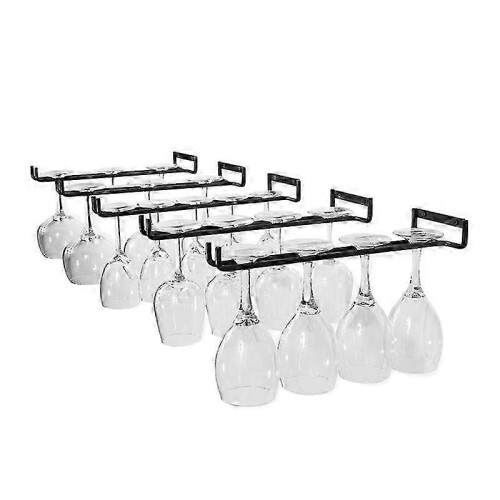 Kitchen Wall Mount Rack compatible with 5 Wine Glasses 30cm Black Stemware Holder Organizer