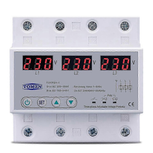 230V 63A Three Phase Automatic Voltage Protector Adjustable Over Under Protection with Reset