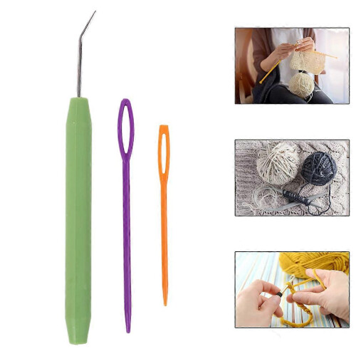 12 Pcs Knitting Crochet Loom Hook+24 Pcs Plastic Sewing Needles Craft Projects 1