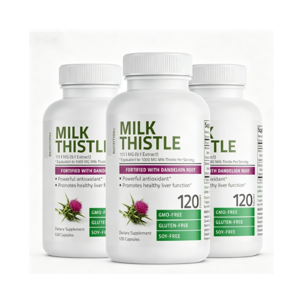 (3Pcs) Milk Thistle Silymarin Marianum & Dandelion Extract Liver Health Support, Antioxidant Support, 120 Capsules