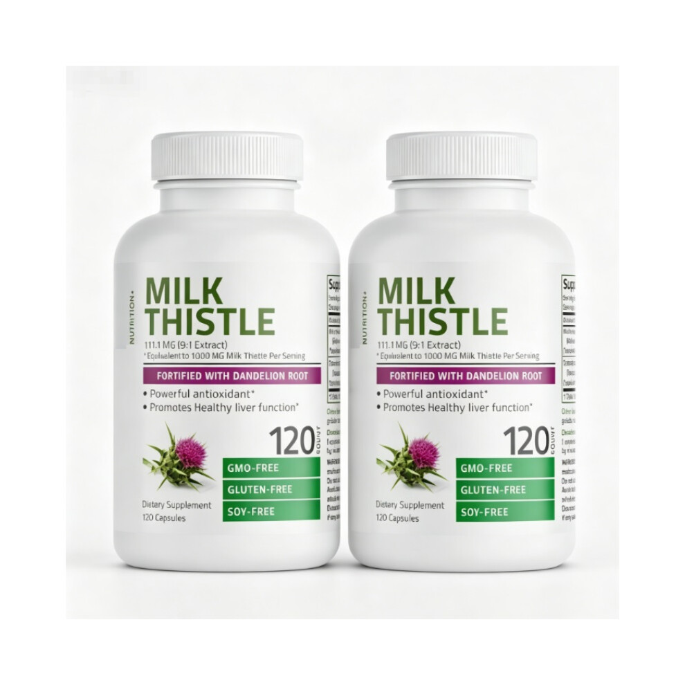 (2Pcs) Milk Thistle Silymarin Marianum & Dandelion Extract Liver Health Support, Antioxidant Support, 120 Capsules