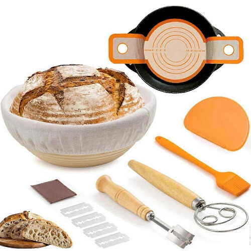 Bread Proofing Basket Set Trimming Knife Round Proofing Basket Egg Beater Dough Scraper Set 2