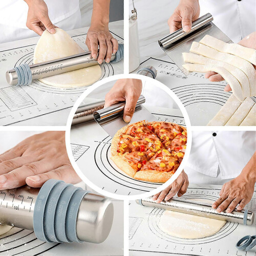 Adjustable Thickness Rolling Pin with Scale and Dough Scraper 2