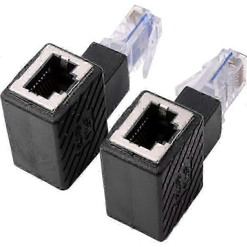 2pcs 90 Degree Ethernet Adapter Right+Left Angle RJ45 Plug to Socket Adapter Shielded Network Patch Connection Suitable compatible with Cat5 and Cat6 1