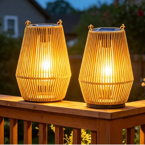 Set of 2 Solar LED Rattan Lanterns IP44