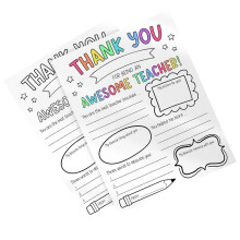Double Sided Teacher Thank You Coloring Cards With Environmental Paper Student Designed Appreciation Gift compatible with School Event