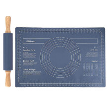 Kitchen Silicone Dough Baking Mat and Wooden Rolling Pin Set 1Set