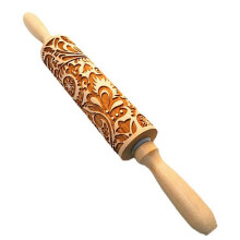 Embossed Wooden Rolling Pin for Baking, Christmas Design