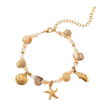 Hypoallergeen roestvrijstalen strandsieraad met schelp- en zeesterbedeltje, verstelbare lengte, ketting/armband, meerkleurig