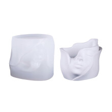 Moule en silicone pour vase à fleurs, en forme de visage humain, flexible et compatible avec la fabrication de pots de fleurs.
