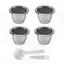 Stainless Steel Reusable Coffee Pods, 4-Pack Refillable Capsules compatible with Espresso Machines