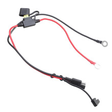 Câble de chargeur de batterie 14 AWG avec connecteurs SAE et bornes circulaires, compatible avec les motos, voitures et équipements d'extérieur.