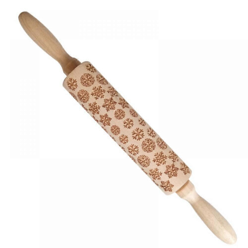 Embossed Wooden Rolling Pin with Christmas Deer Pattern, Cute Engraved Cookie Baking Tool for DIY Cookies