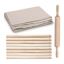 12 Pcs Pottery Tools 1 Wood Rolling Pin 1 Pottery Wedging Board/Linen Tablecloth and 10 Pcs 5 Size